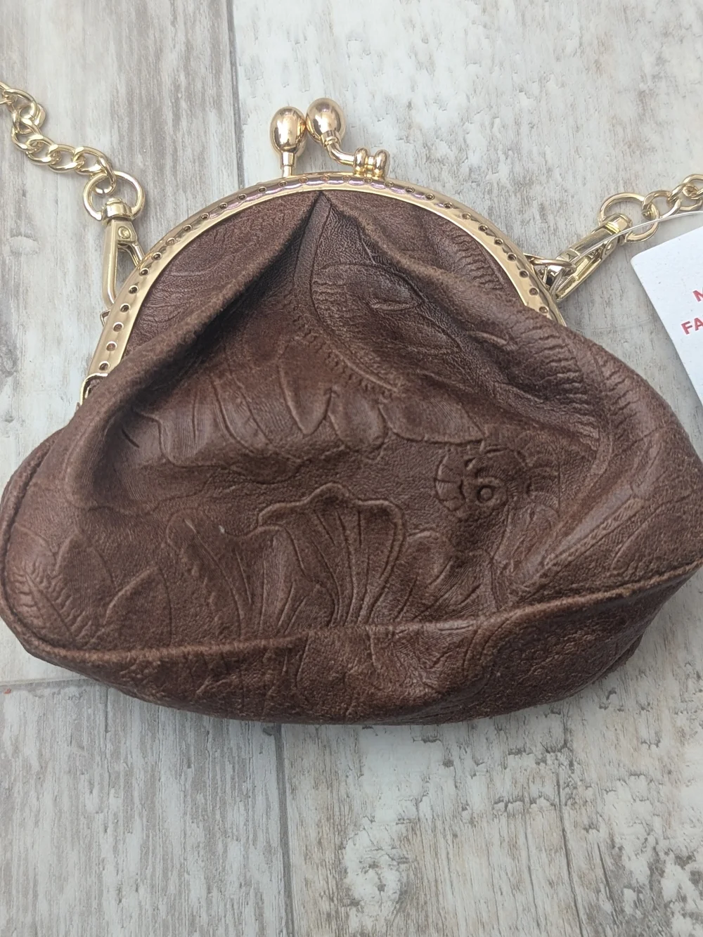 Isadora Made in Italy Brown Genuine Leather Crossbody Bag with Gold Chain